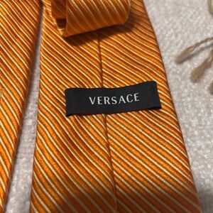 Versace Vibrant Orange Striped Tie